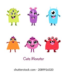 Set of funny cute monster on a white background. Simple vector illustration.