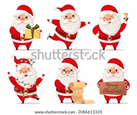 Set of funny cute Santa Claus, Christmas vector collection