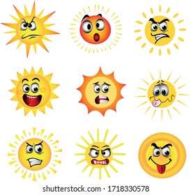 Set of  funny cute sun icon illustration