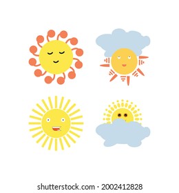 Set of funny cute sun icon illustration