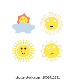 Juego de graciosa ilustración de icono de sol lindo