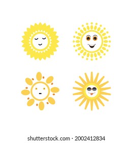 Set of funny cute sun icon illustration