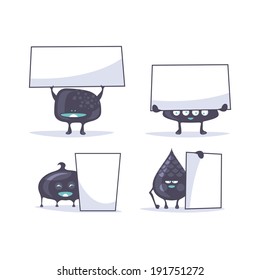 Set of funny, dark creatures holding banners