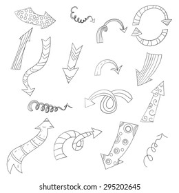Set of funny decorative arrows. Only black outline