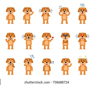 Set of funny dog characters showing different emotions. Cheerful dog laughing, crying, dazed, sleeping and showing other facial expressions. Flat style vector illustration