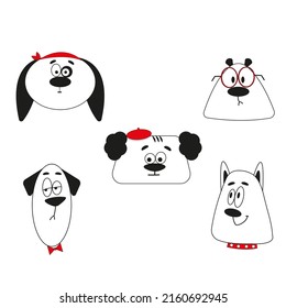 Set of funny dog faces with red accsessorises