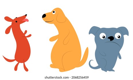 set of funny dogs: dachshund, pug 