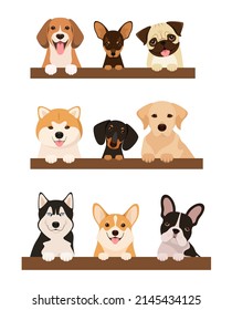 A set of funny dogs on a white background. Cartoon design. Cute animals.
