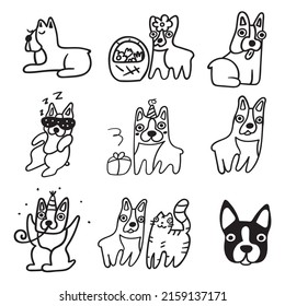 Set of funny dogs. Outline vector illustrations.