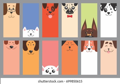 Set of funny dogs  and puppies characters. Card. vector illustration 