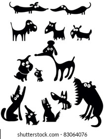 Set of funny dogs silhouettes