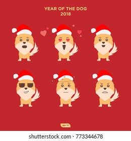 Set of funny dogs, vector illustration of different emotion. The year of dog on chinese calendar. The dog symbol 2018.