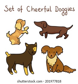 Set of funny doodle cartoon dogs (vector)