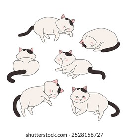 Set of funny doodle cats in different poses. Pets are sleeping comfortably. Vector illustration for design.