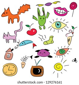 set funny doodle icons