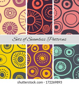 set of funny doodles circle seamless pattern