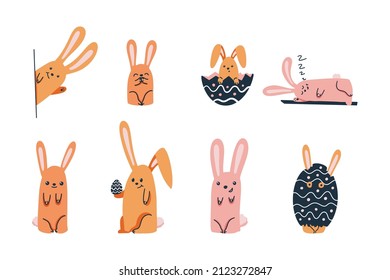 a set of funny Easter bunnies in different poses