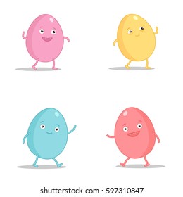 Set of funny Easter eggs, cute vector illustration on a white background.