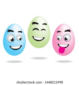 A set of funny eggs in different colors