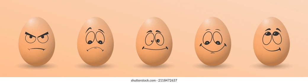 Ponga huevos graciosos sobre fondo marrón. El símbolo principal de la fiesta de Pascua Feliz. Huevos de Pascua graciosos personajes para el afiche del cartel de la tarjeta de saludo. Ilustración del vector
