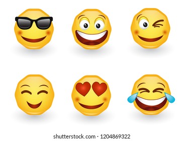 Set of funny Emoji. Set of Emoticons.  Isolated vector illustration on white background