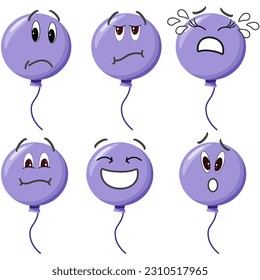 Set of funny emoji. Unpleasant surprise, bored, crying, surprised, laughing, giddy. Cartoon vector illustration.