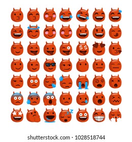 Set of funny emojis with devil face. Isolated Vector Illustration. Flat style