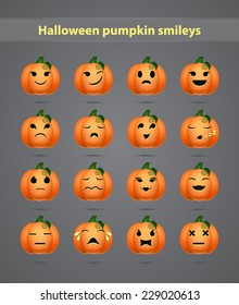 set of funny emoticons in the form of small pumpkins for your forum. Halloween. Vector illustration