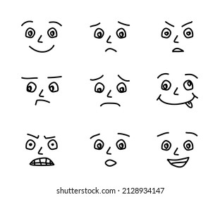Set of funny emoticons. Various emotions. Vector illustration.
