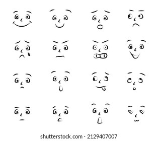 Set of funny emoticons. Various emotions. Vector illustration.