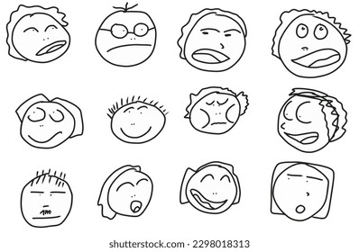 Set Set mit dem Funny Emotion Face , Doodle Cartoon handgezeichnet