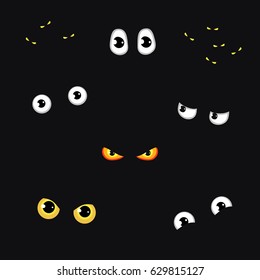 Set of funny and evil eyes in the dark - vector illustration