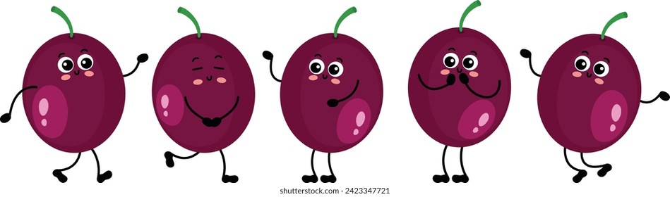 Set of funny exotic passion fruit mascot in different positions