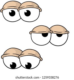 Set funny eye. Comic emotions. The element of a person's face. Hand - drawn eyes with eyelids. Tired expression.