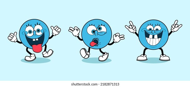 set funny face cartoon blue ball head with lol expression vector illustration