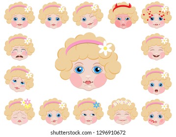 a set of funny faces with different emotions, can be used in the form of smiles for communication on the Internet, in the form of decoration of children's products, clothing and more