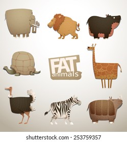 Set of Funny Fat  Animals, vector