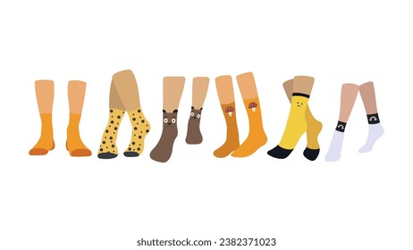 Funny socks with different patterns. Vector illustrations set in