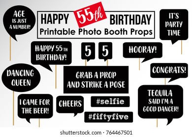 Set of Funny Fifty Five Birthday Party  photobooth Props vector elements.