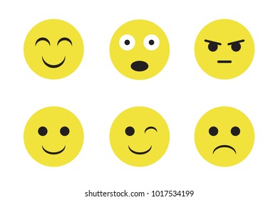 Set of funny flat style emoji. Reactions color icon set. Smile expression collection