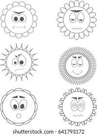  Set of funny flowers Isolated on a white background