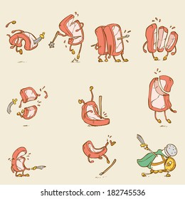 set of funny food characters