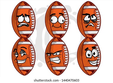 set of funny football Ball cartoon character Mascot with various face expression. Vector Illustration Isolated On White Background