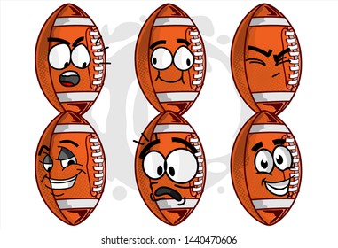 set of funny football Ball cartoon character Mascot with various face expression. Vector Illustration Isolated On White Background