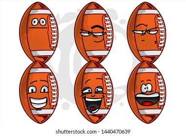 set of funny football Ball cartoon character Mascot with various face expression. Vector Illustration Isolated On White Background