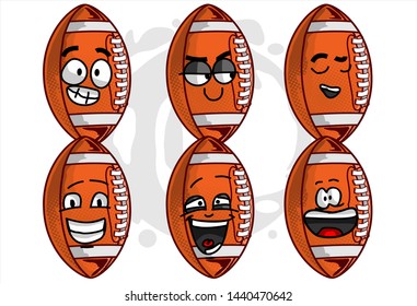 set of funny football Ball cartoon character Mascot with various face expression. Vector Illustration Isolated On White Background