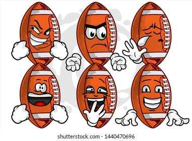 set of funny football Ball cartoon character Mascot with various face expression. Vector Illustration Isolated On White Background