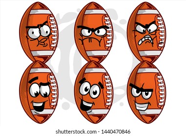 set of funny football Ball cartoon character Mascot with various face expression. Vector Illustration Isolated On White Background