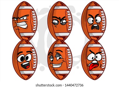 set of funny football Ball cartoon character Mascot with various face expression. Vector Illustration Isolated On White Background