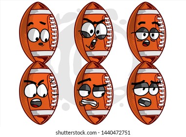 set of funny football Ball cartoon character Mascot with various face expression. Vector Illustration Isolated On White Background